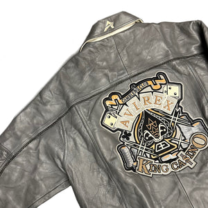 Avirex King Casino Leather Jacket In Grey ( XL )