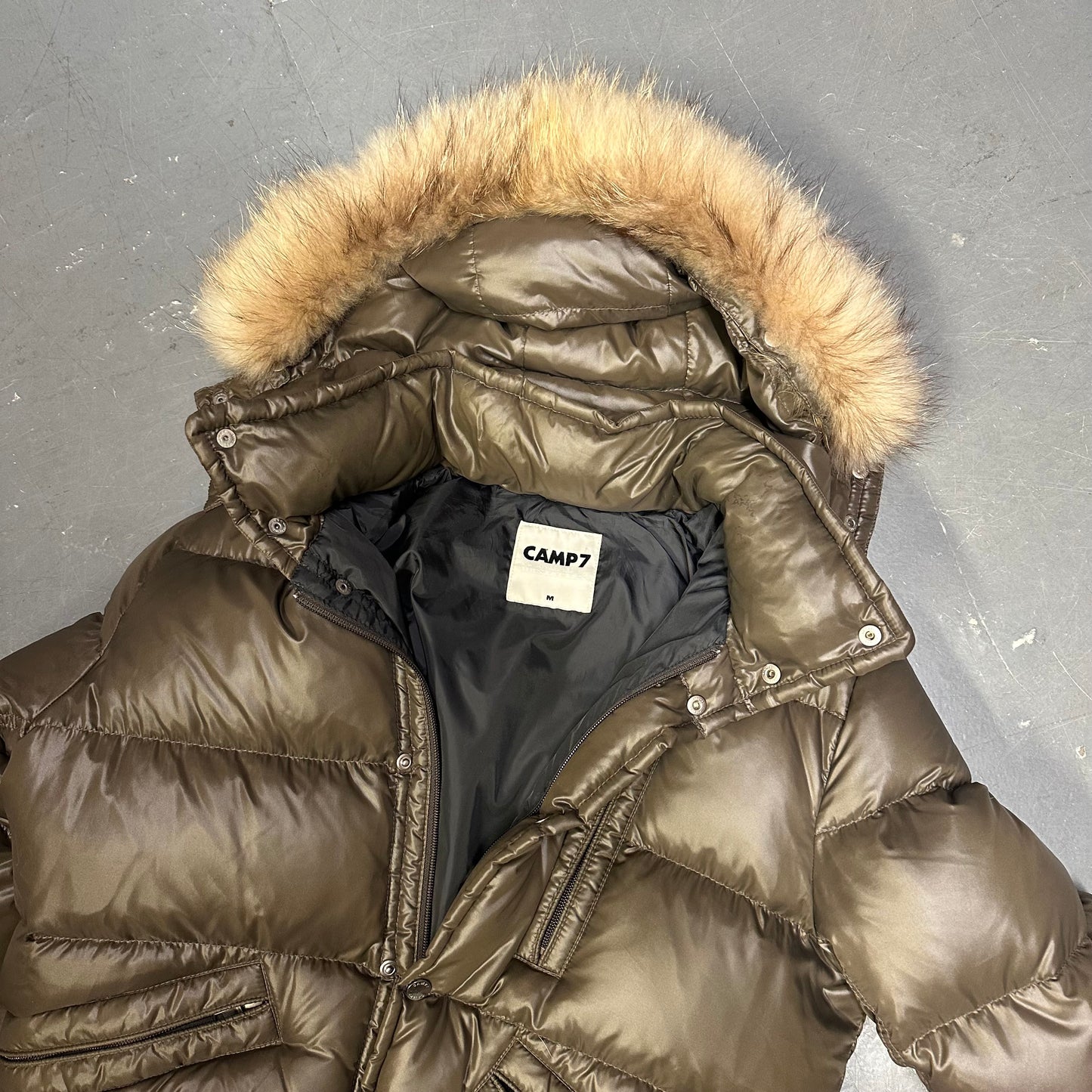Camp 7 Fur Hood Puffer Jacket In Brown (M)