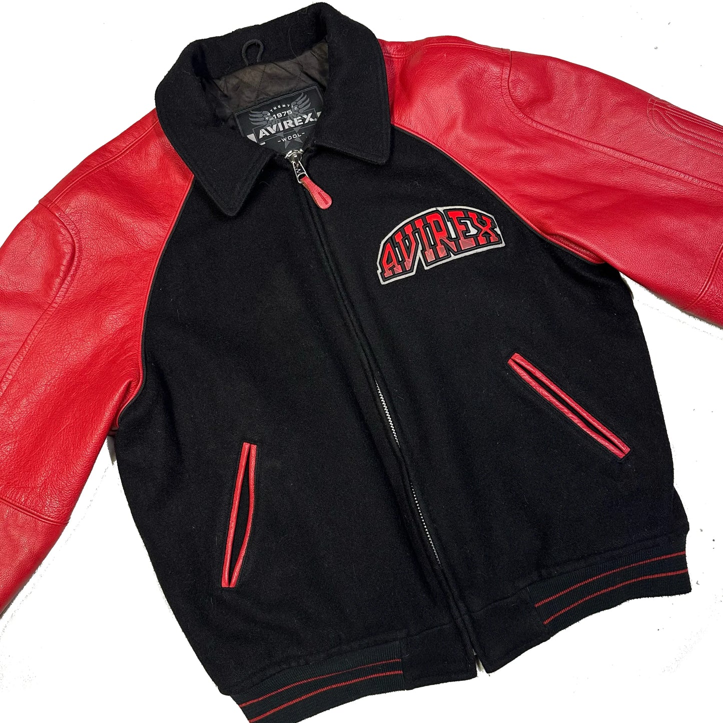 ARCHIVE Avirex Stallions Wool & Leather Jacket In Black & Red ( L )