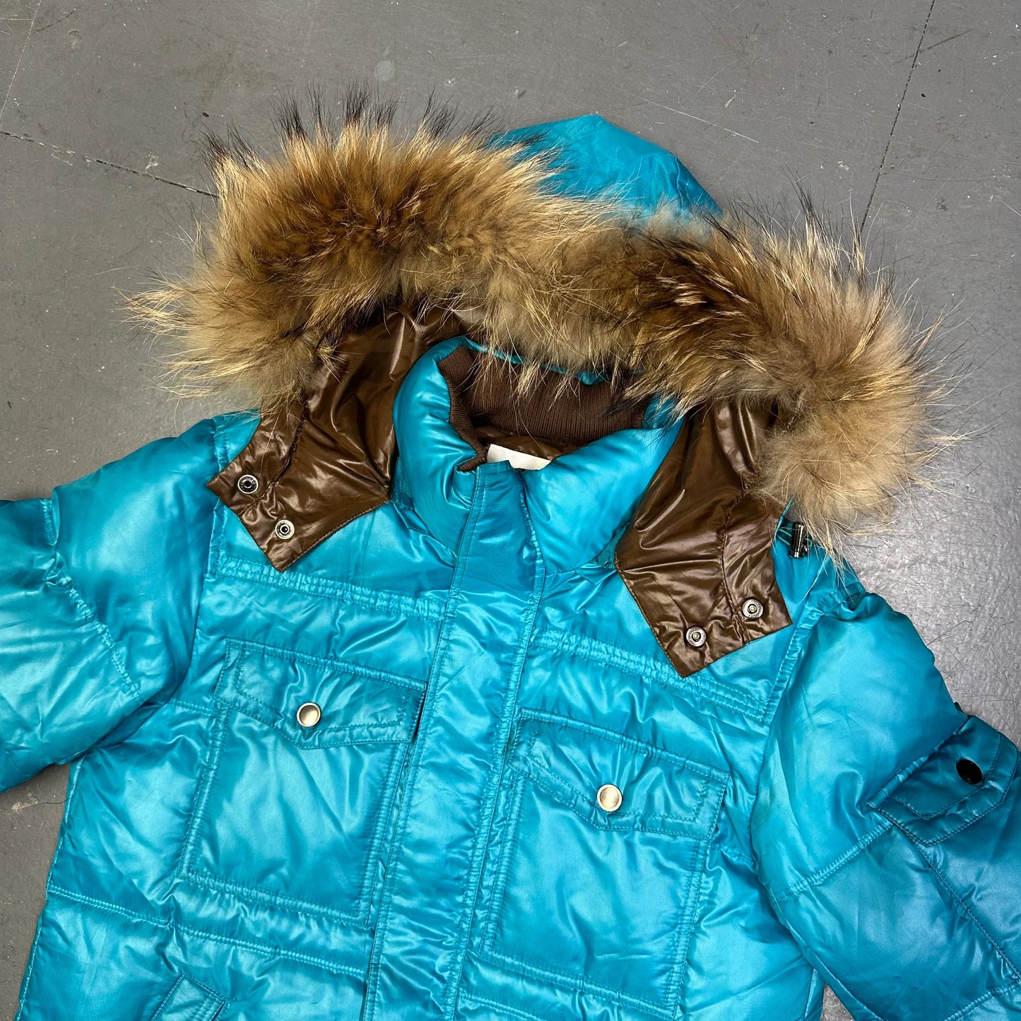 Takeo Kikuchi Puffer Jacket With Fur Hood In Blue (S)