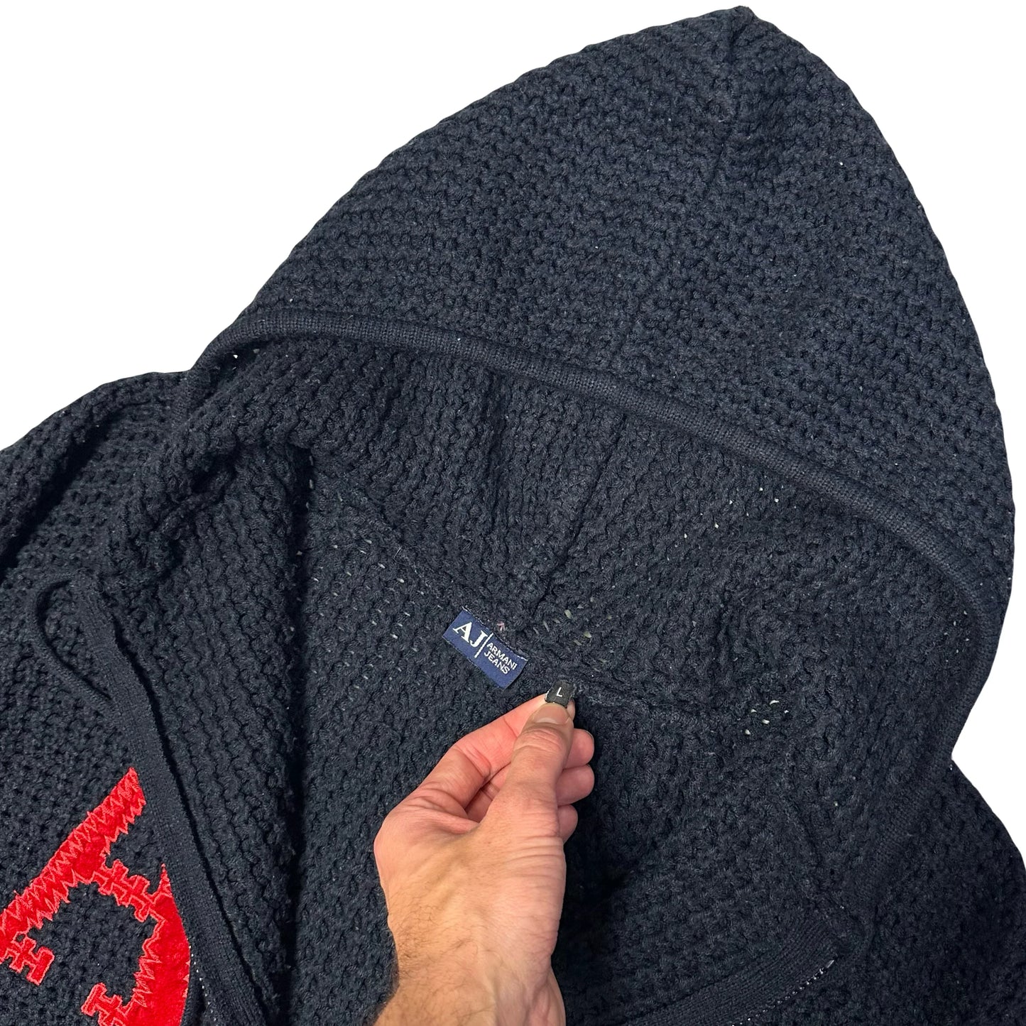 Armani Jeans Knitted Hoodie In Navy ( L )