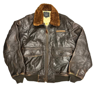 Avirex G-1 Leather Jacket In Brown With Removable Sherpa Collar ( S )