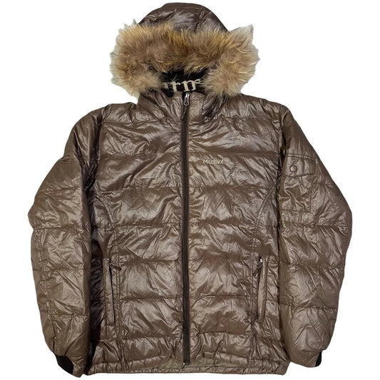 Marmot Fur Hood Puffer Jacket In Brown ( M )