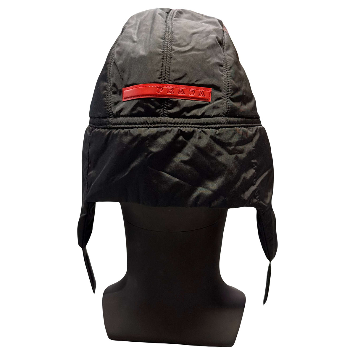 Prada Nylon Trapper Cap In Black (L)