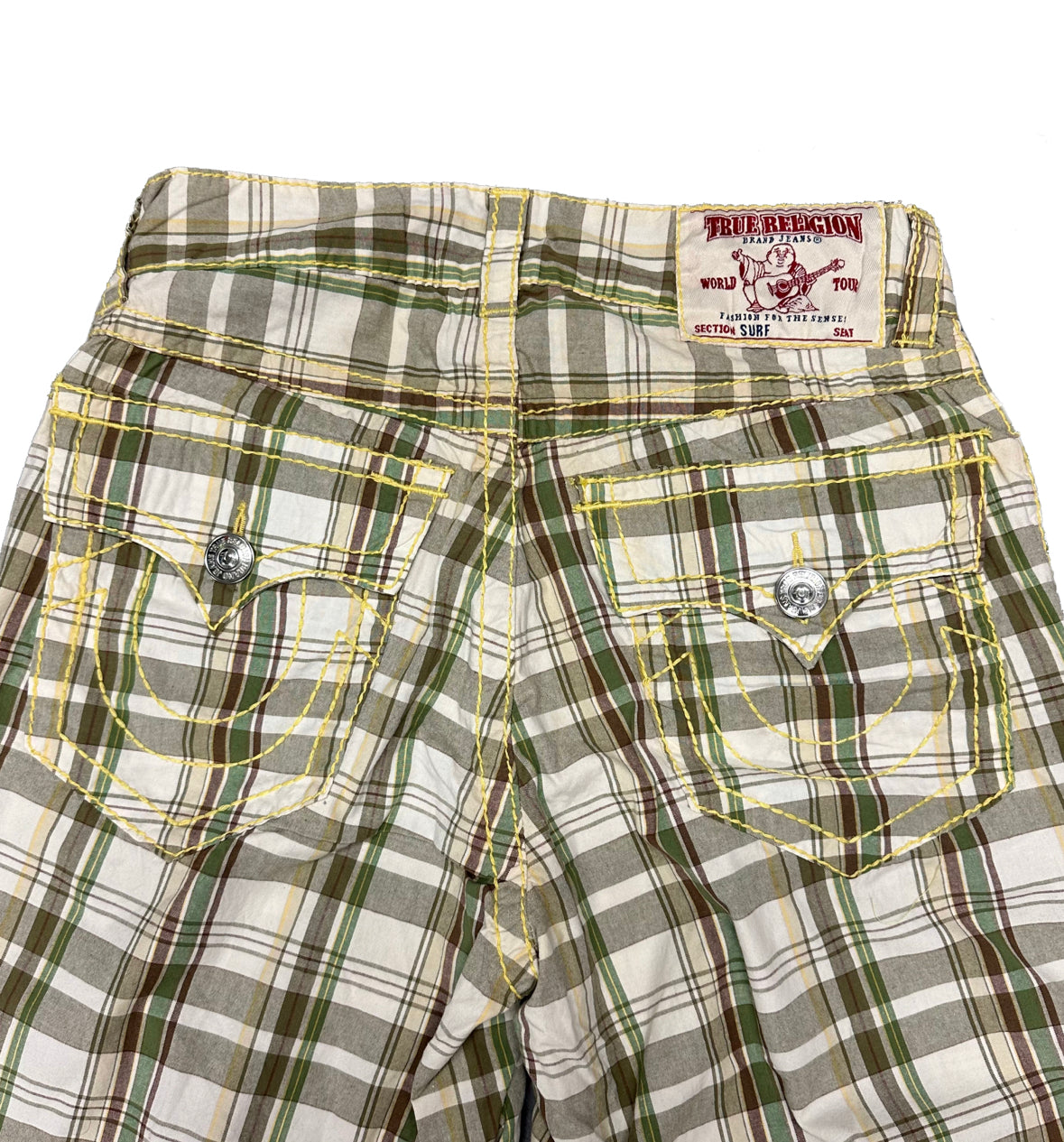 True Religion Tartan Shorts With Yellow Stitch ( W31 )