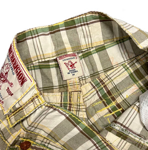 True Religion Tartan Shorts With Yellow Stitch ( W31 )