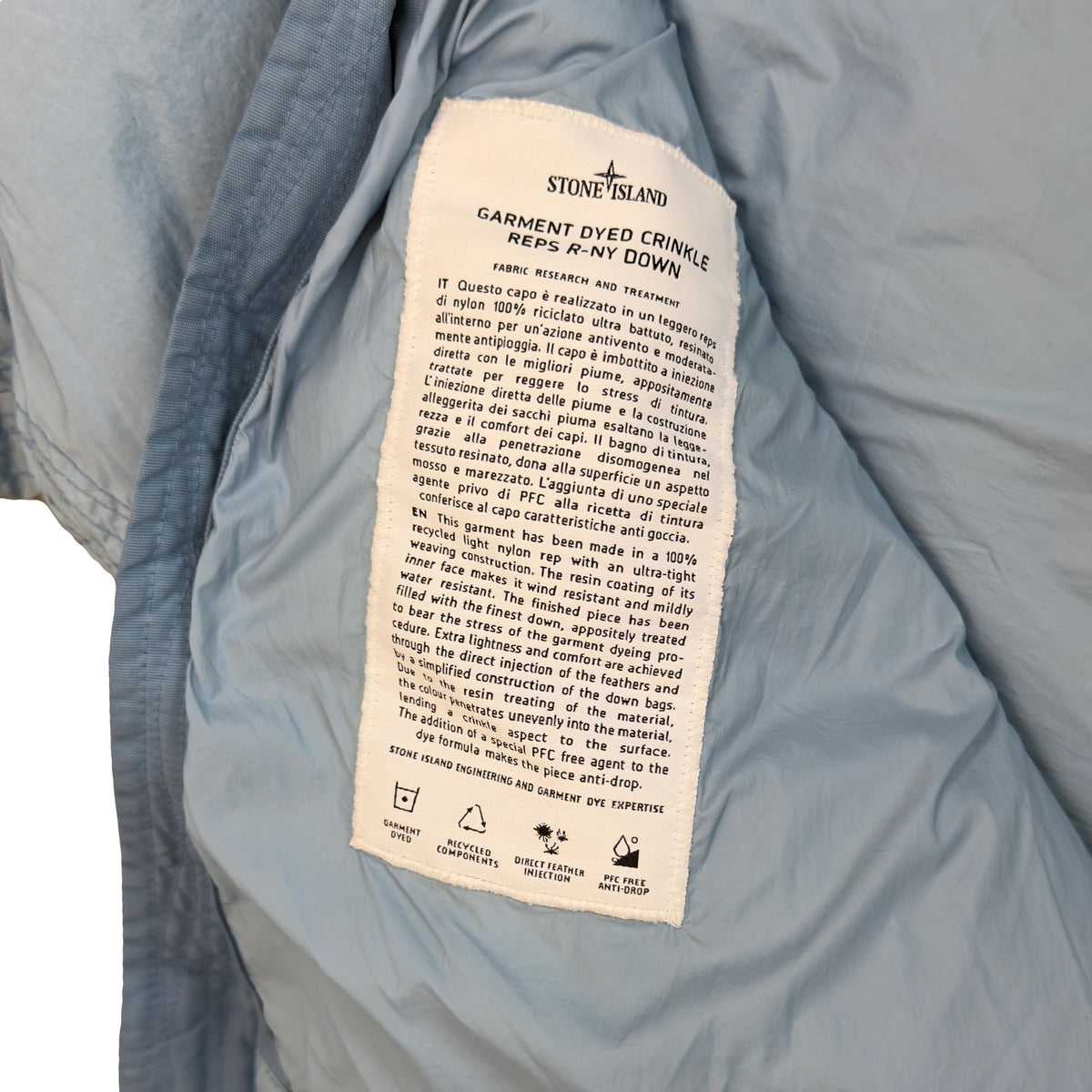 Stone Island AW/22 Crinkle Reps Puffer Jacket In Blue (L)