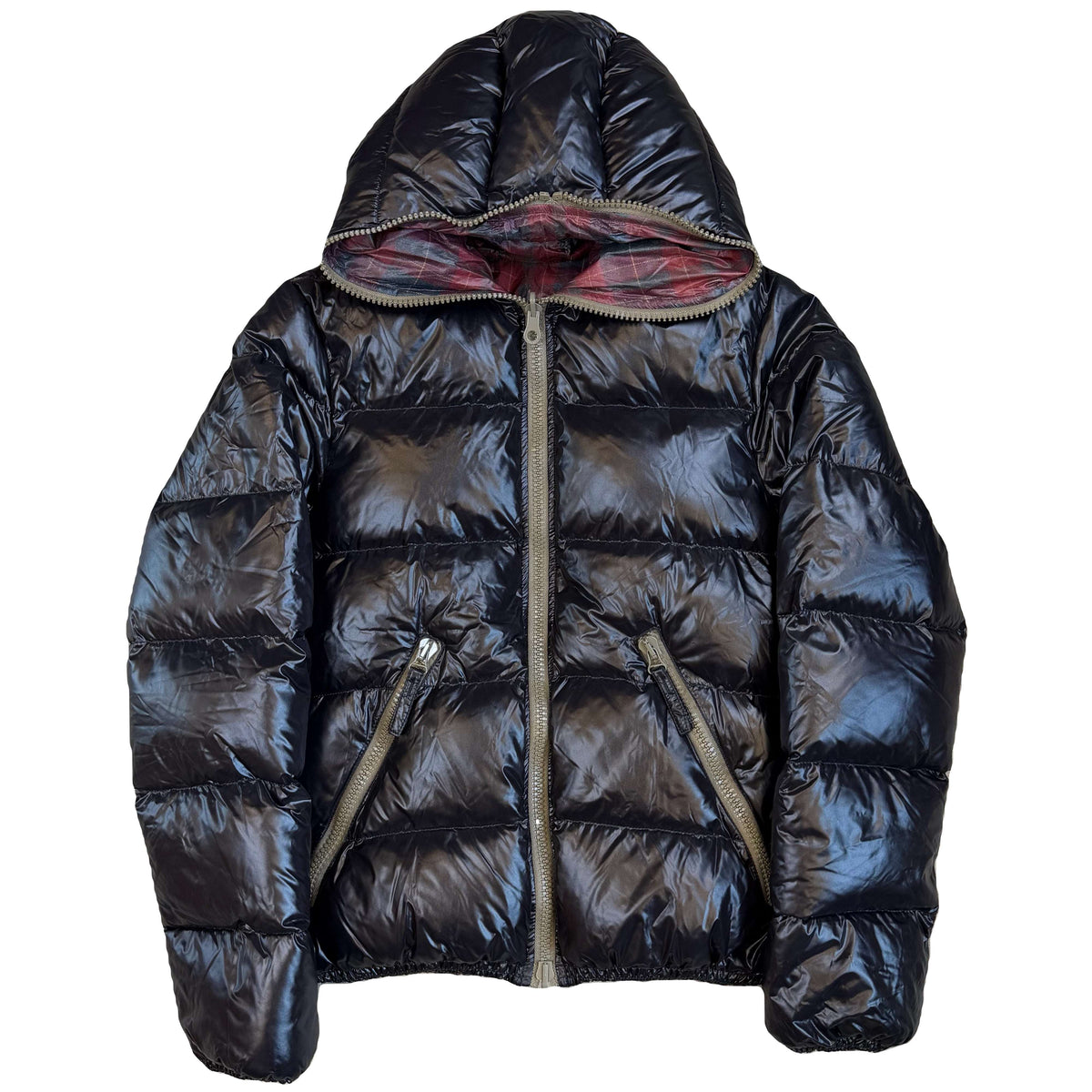 Duvetica Reversible Puffer Jacket In Plaid & Black (M)