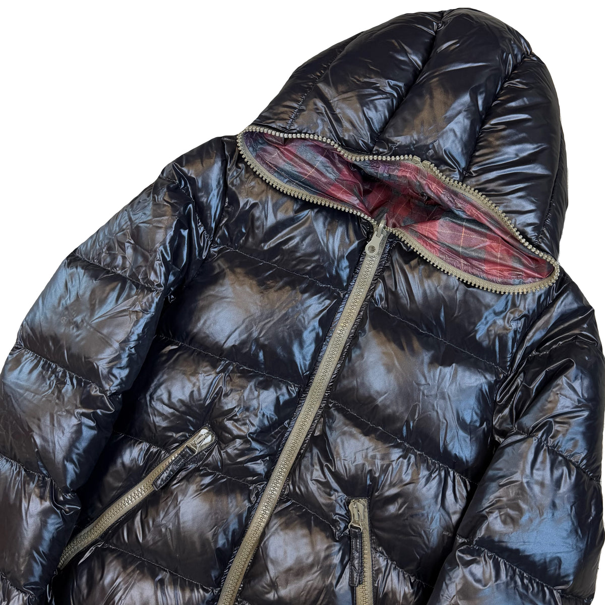 Duvetica Reversible Puffer Jacket In Plaid & Black (M)