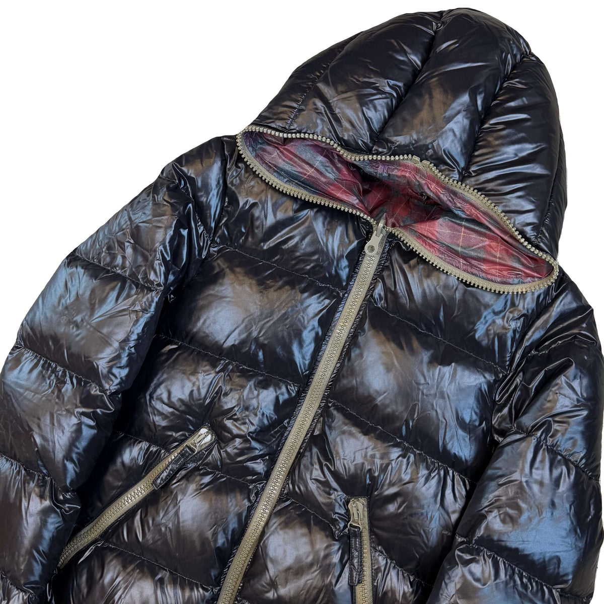 Duvetica Reversible Puffer Jacket In Plaid & Black (M)