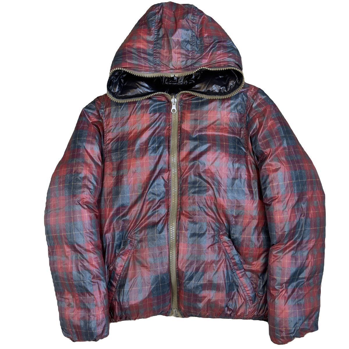 Duvetica Reversible Puffer Jacket In Plaid & Black (M)