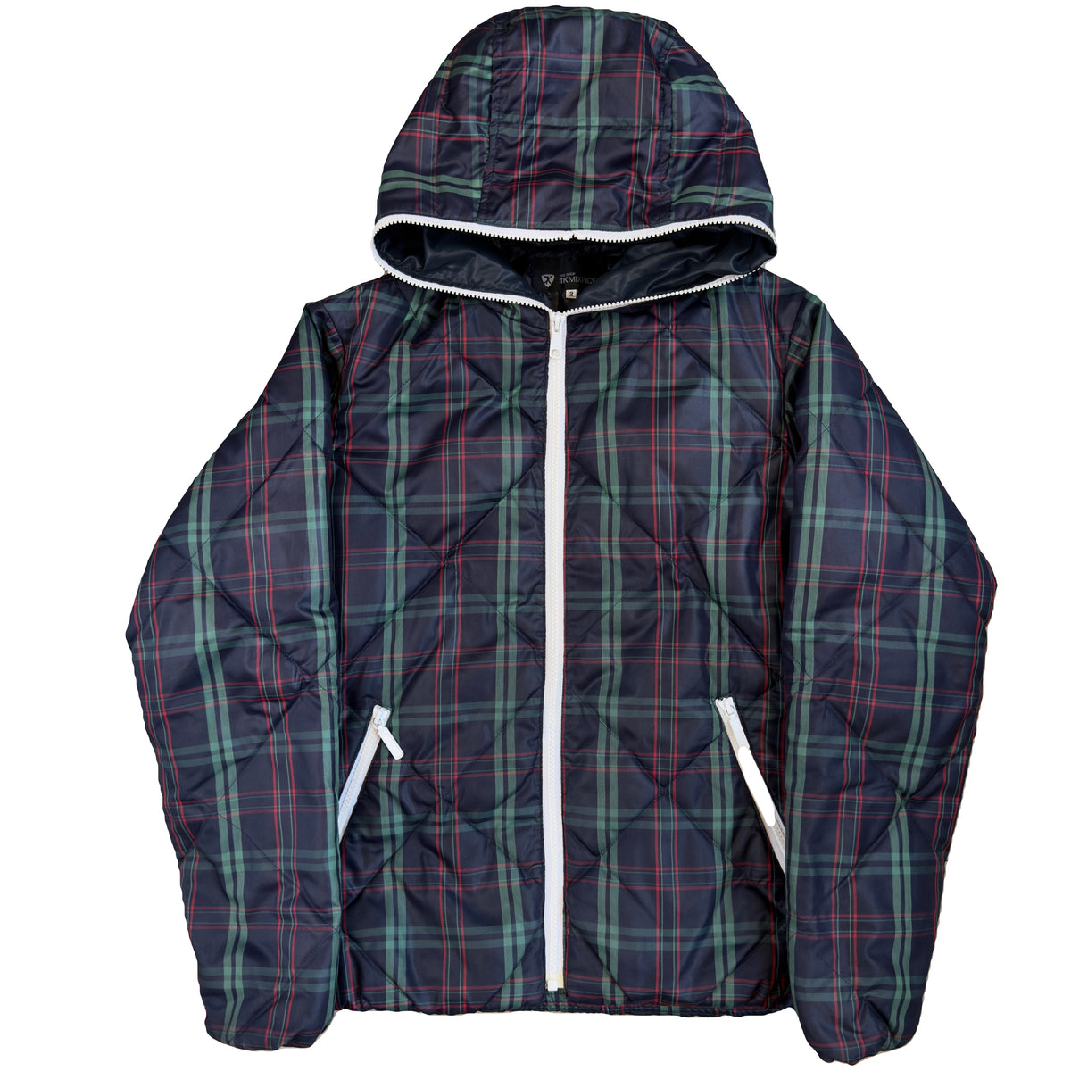 Takeo Kikuchi Diamond Stitch Plaid Puffer Jacket In Navy & Green (M)