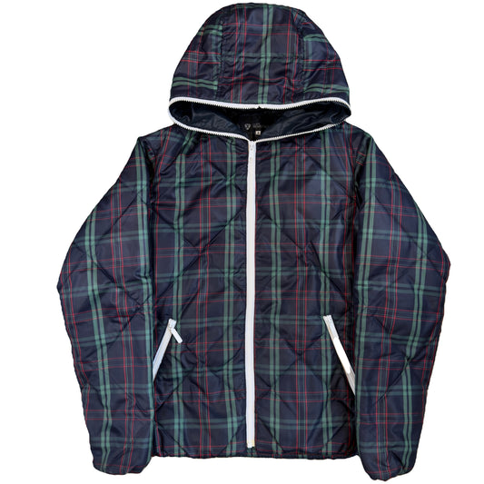 Takeo Kikuchi Diamond Stitch Plaid Puffer Jacket In Navy & Green (M)