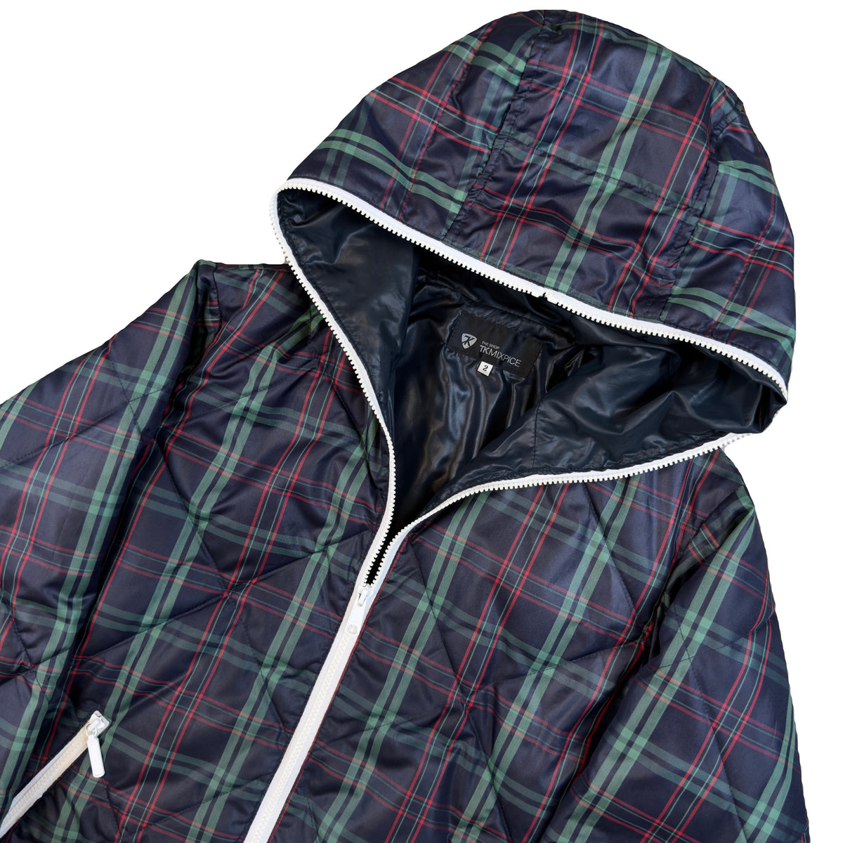 Takeo Kikuchi Diamond Stitch Plaid Puffer Jacket In Navy & Green (M)