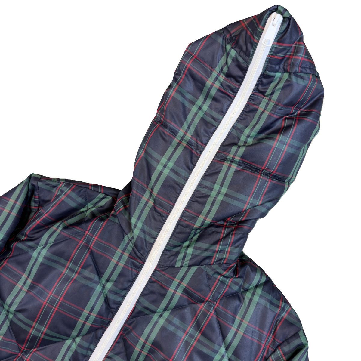 Takeo Kikuchi Diamond Stitch Plaid Puffer Jacket In Navy & Green (M)