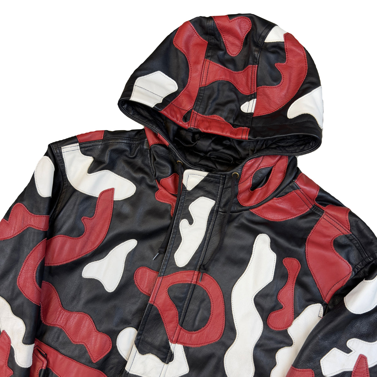 Supreme Camo Hooded Leather Jacket (XL)