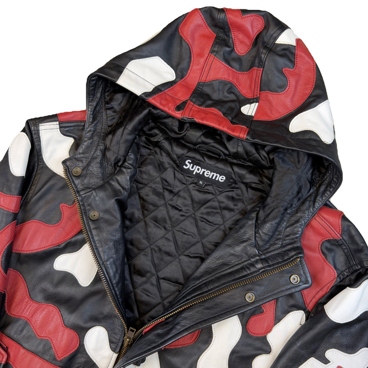 Supreme Camo Hooded Leather Jacket (XL)