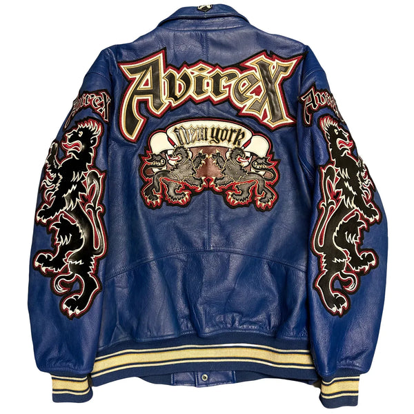 ARCHIVE Avirex New York Dragons Leather Jacket In Royal Blue ( XL
