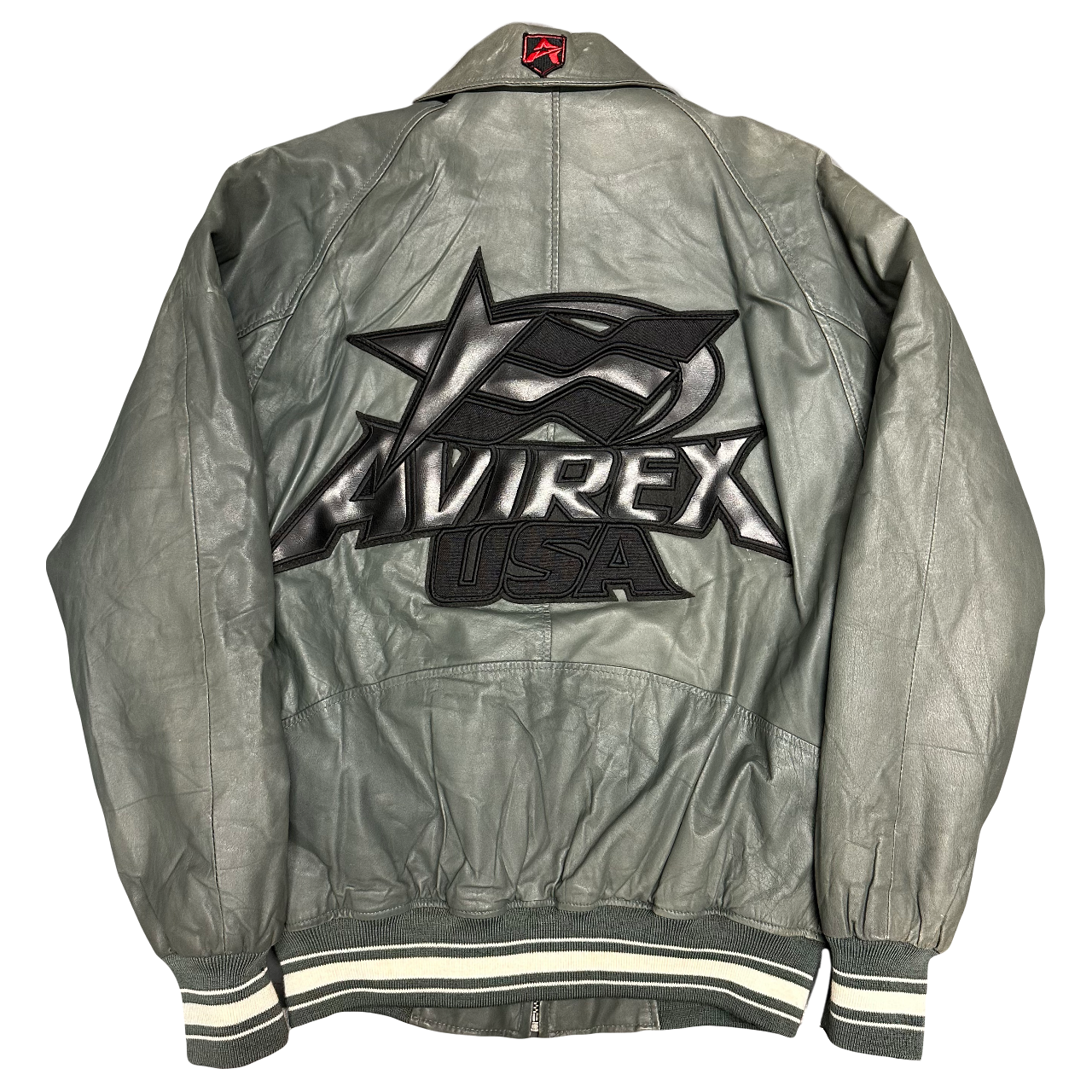 Avirex USA Leather Jacket In Grey ( S )