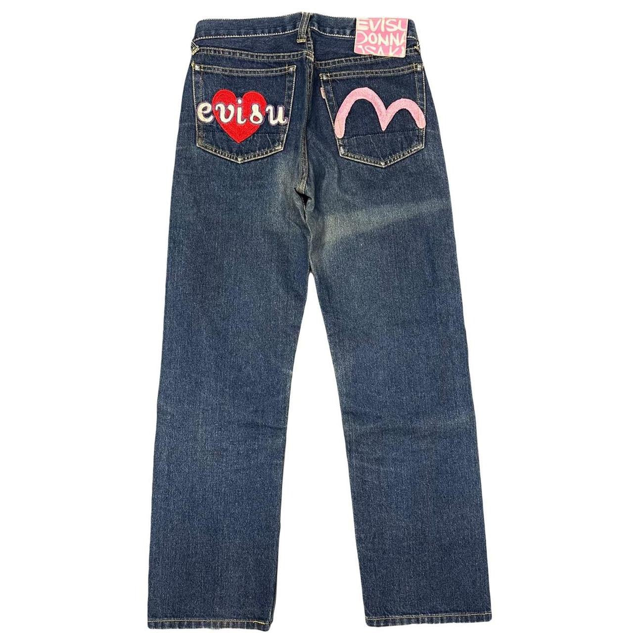 Evisu Selvedge Jeans With Loveheart & Daicock Embroidery ( W27 )