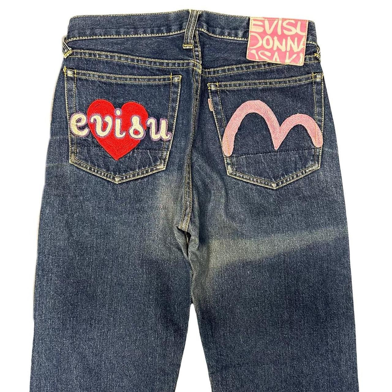 Evisu Selvedge Jeans With Loveheart & Daicock Embroidery ( W27 )