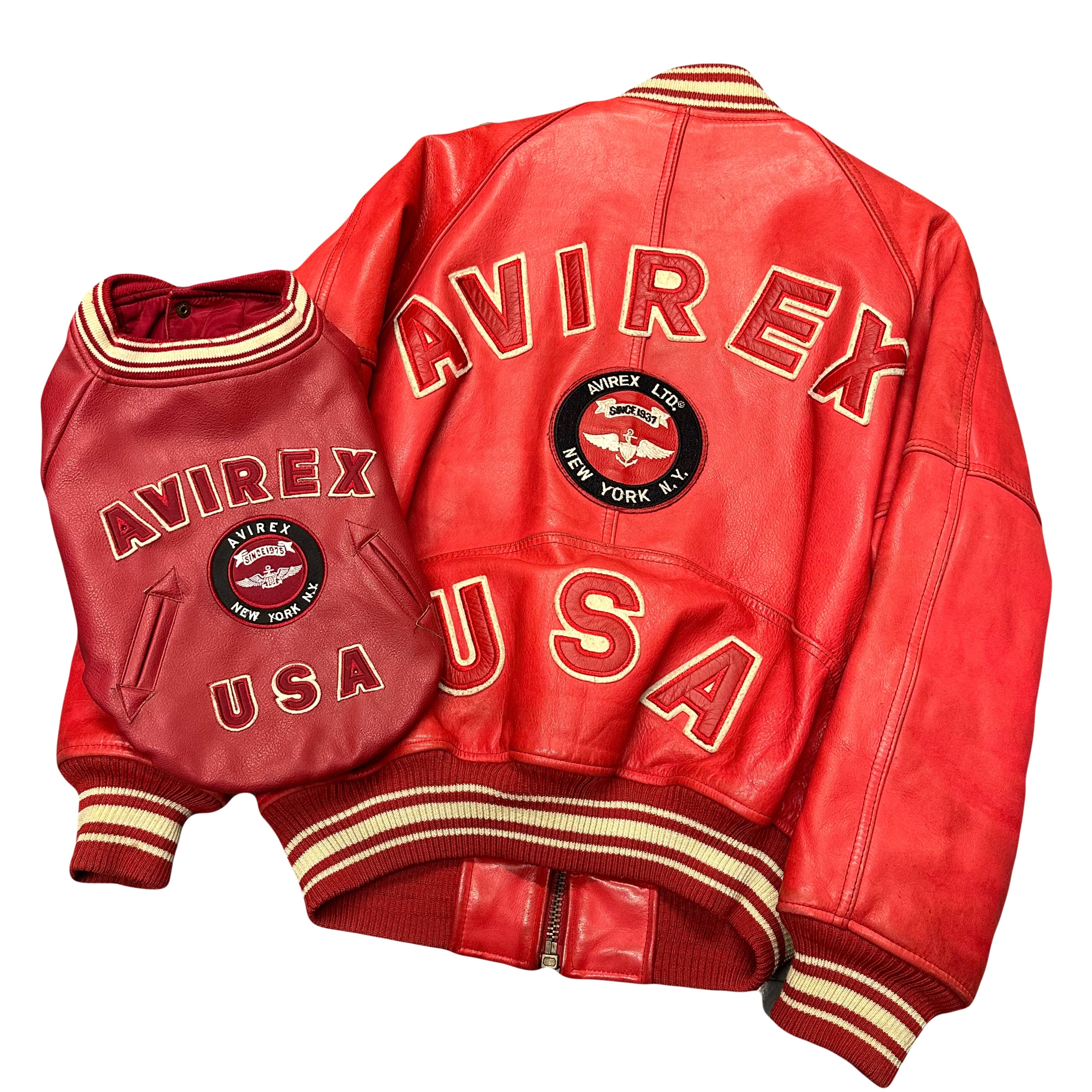 ARCHIVE Avirex USA Human & Dog Leather Jackets In Red