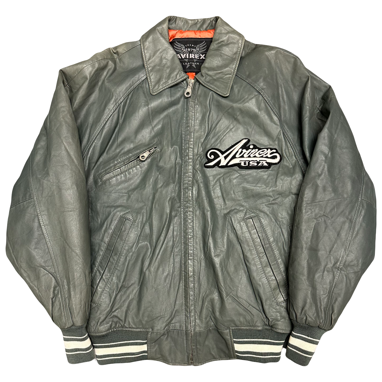 Avirex USA Leather Jacket In Grey ( S )
