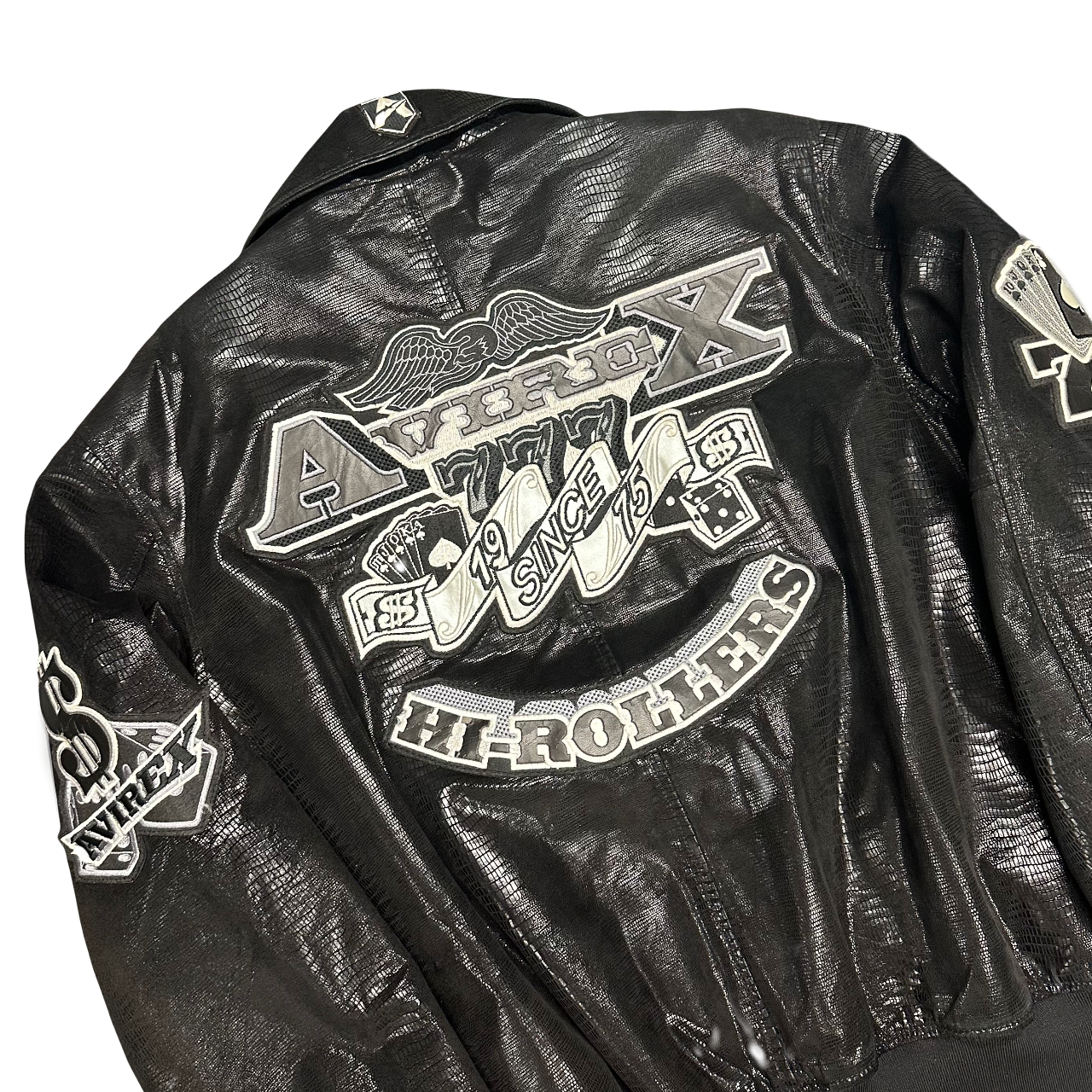 Avirex Hi Rollers Leather Jacket With Snakeskin Finish ( L )