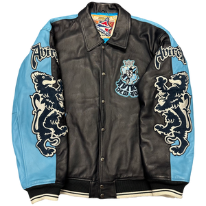 ARCHIVE Avirex New York Dragons Leather Jacket In Navy & Baby Blue ( XXL )