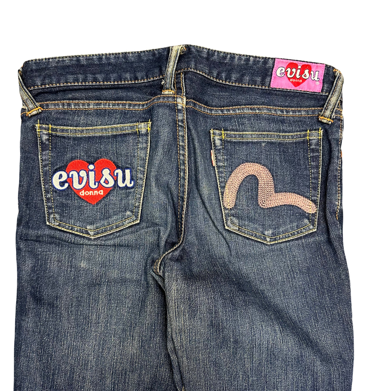Evisu Selvedge Jeans With Loveheart & Daicock Embroidery ( W28 )