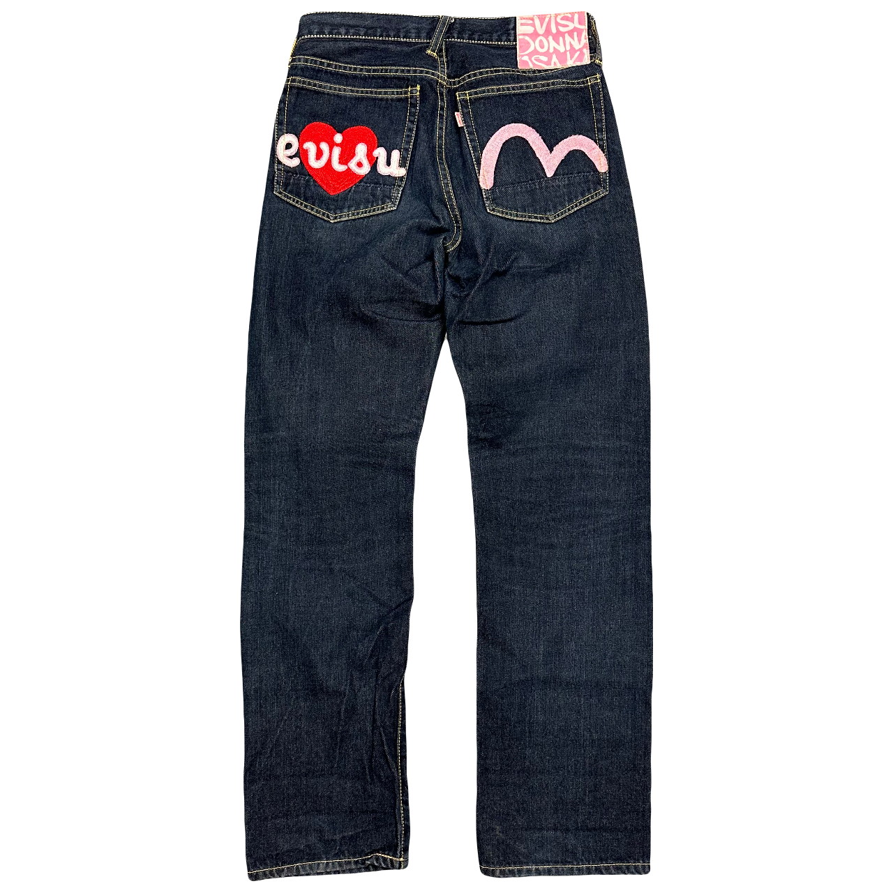 Evisu Selvedge Jeans With Loveheart & Daicock Embroidery ( W26 )