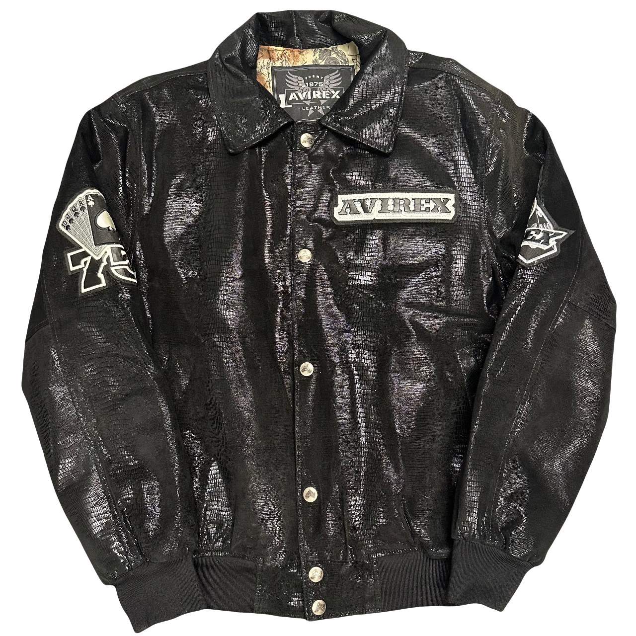 Avirex Hi Rollers Leather Jacket With Snakeskin Finish ( L )