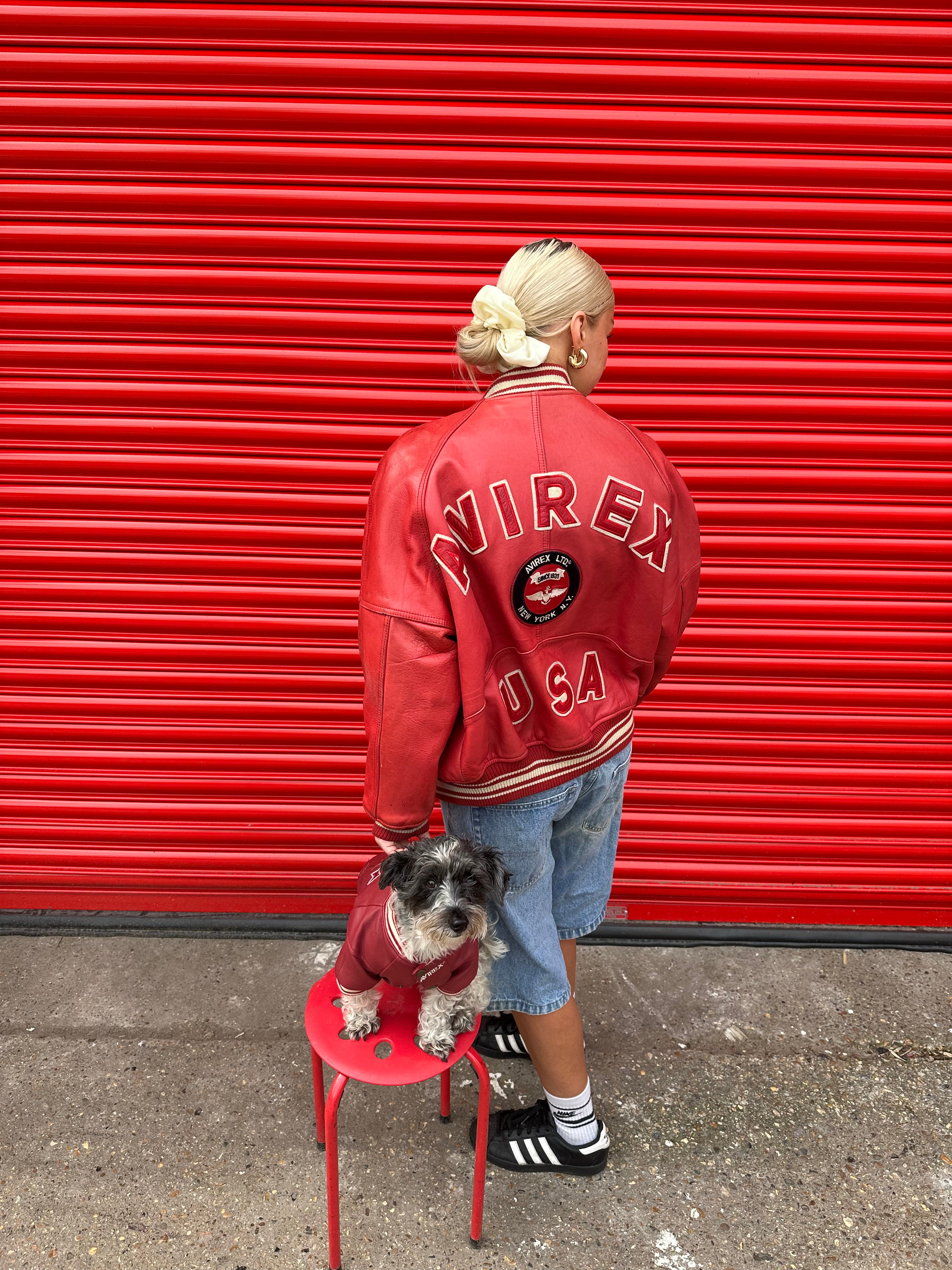 Avirex Dog Leather Jacket In Red