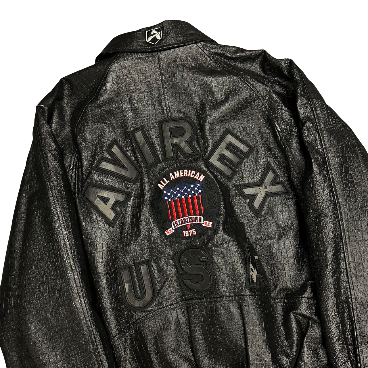 Avirex Crocodile Finish Leather Icon Jacket In Black ( L )