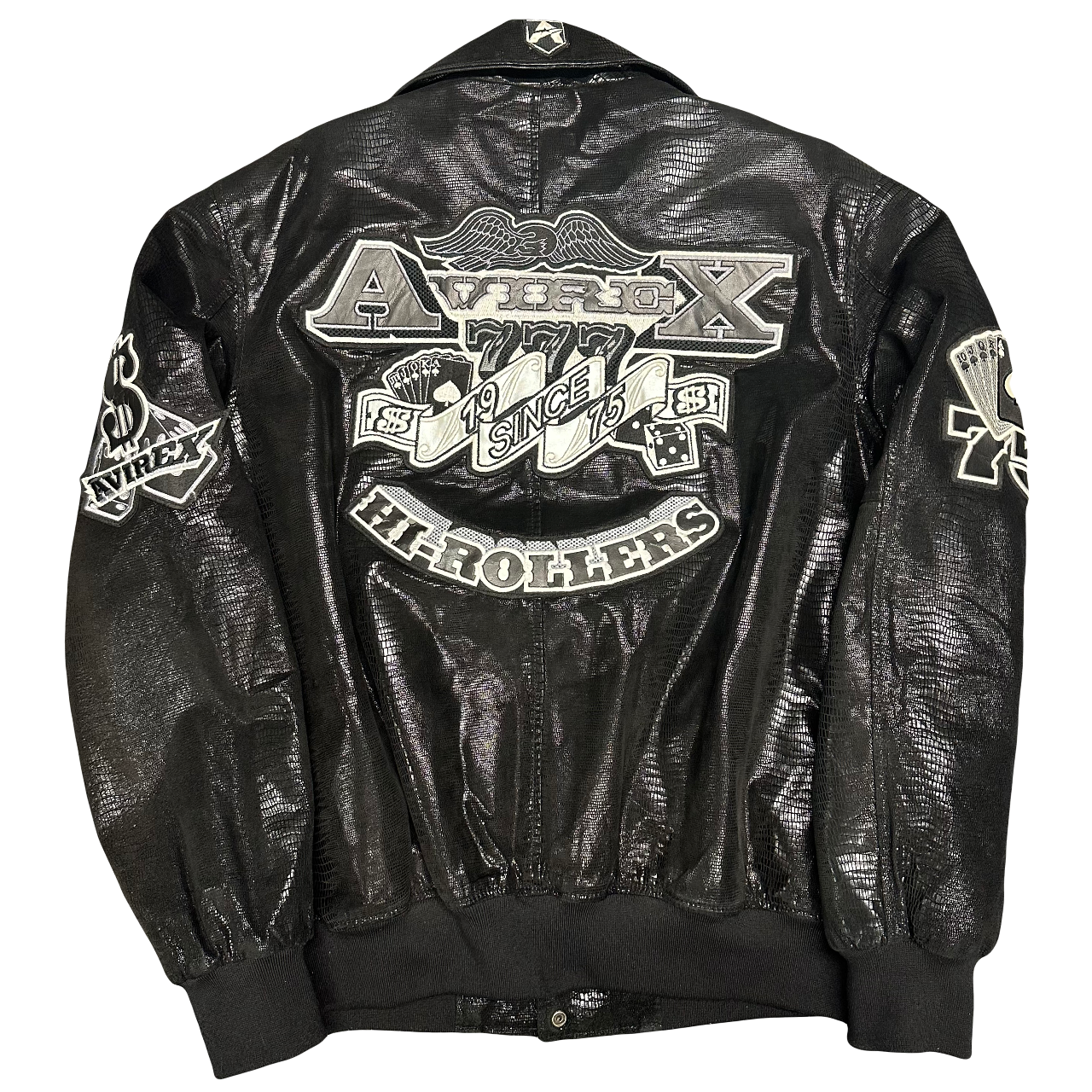 Avirex Hi Rollers Leather Jacket With Snakeskin Finish ( L )
