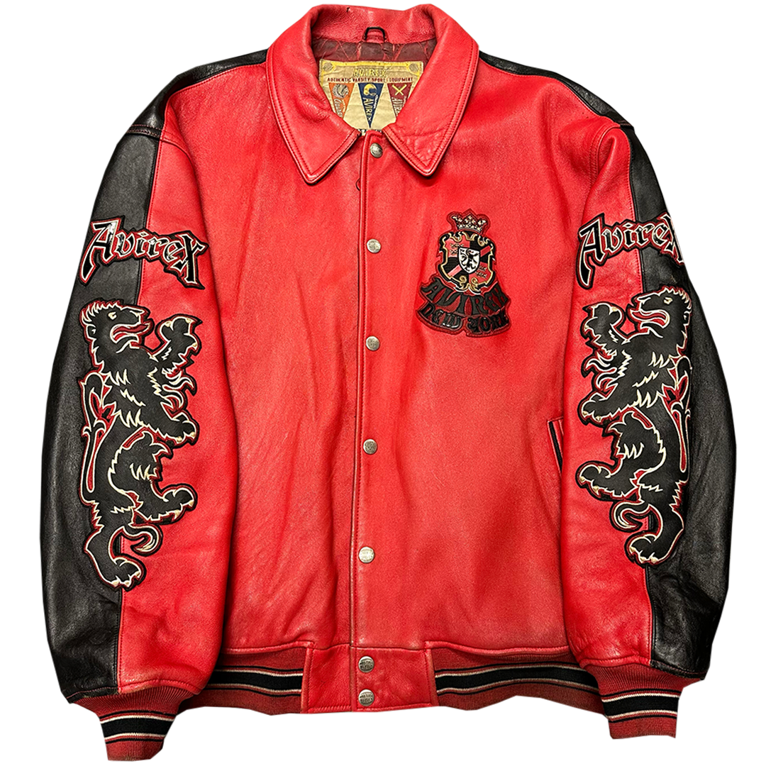 ARCHIVE Avirex New York Dragons Leather Jacket In Red & Black ( XL )