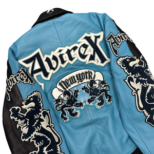 ARCHIVE Avirex New York Dragons Leather Jacket In Navy & Baby Blue ( XXL )