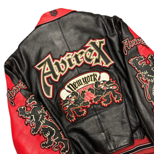 ARCHIVE Avirex New York Dragons Leather Jacket In Red & Black ( XL )