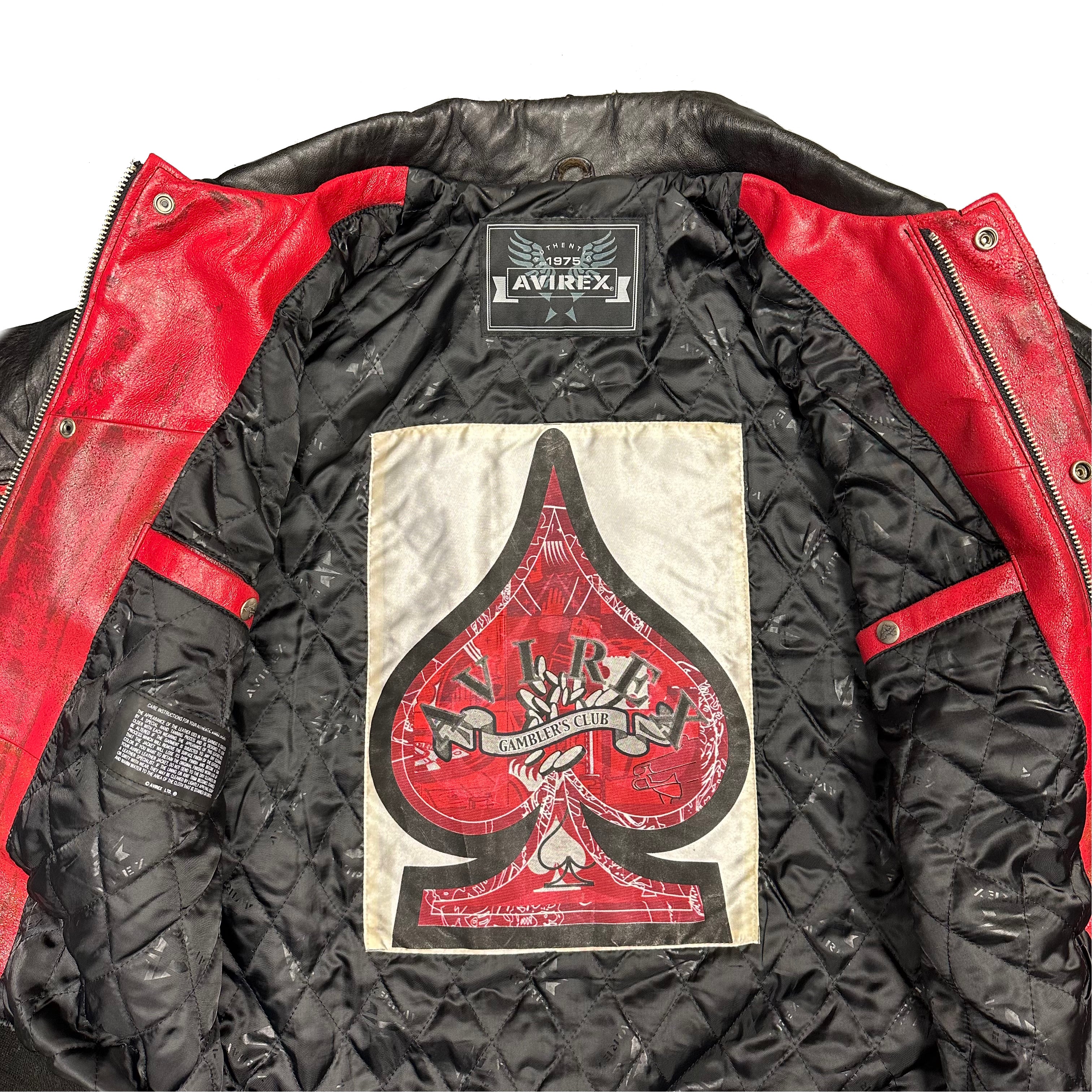 ARCHIVE Avirex ‘King Casino’ Leather Jacket In Black & Red ( XL )