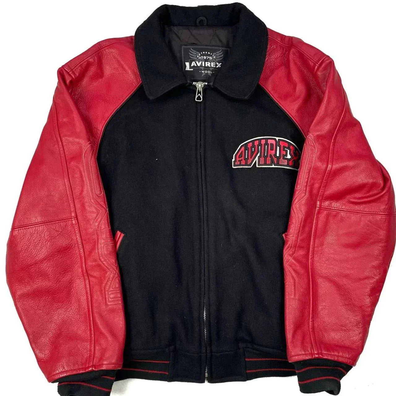 ARCHIVE Avirex Stallions Wool Leather Jacket In Black Red XL