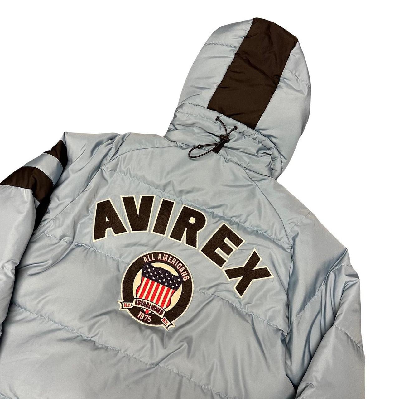 Avirex Spellout Down Puffer Jacket In Baby Blue ( XL )