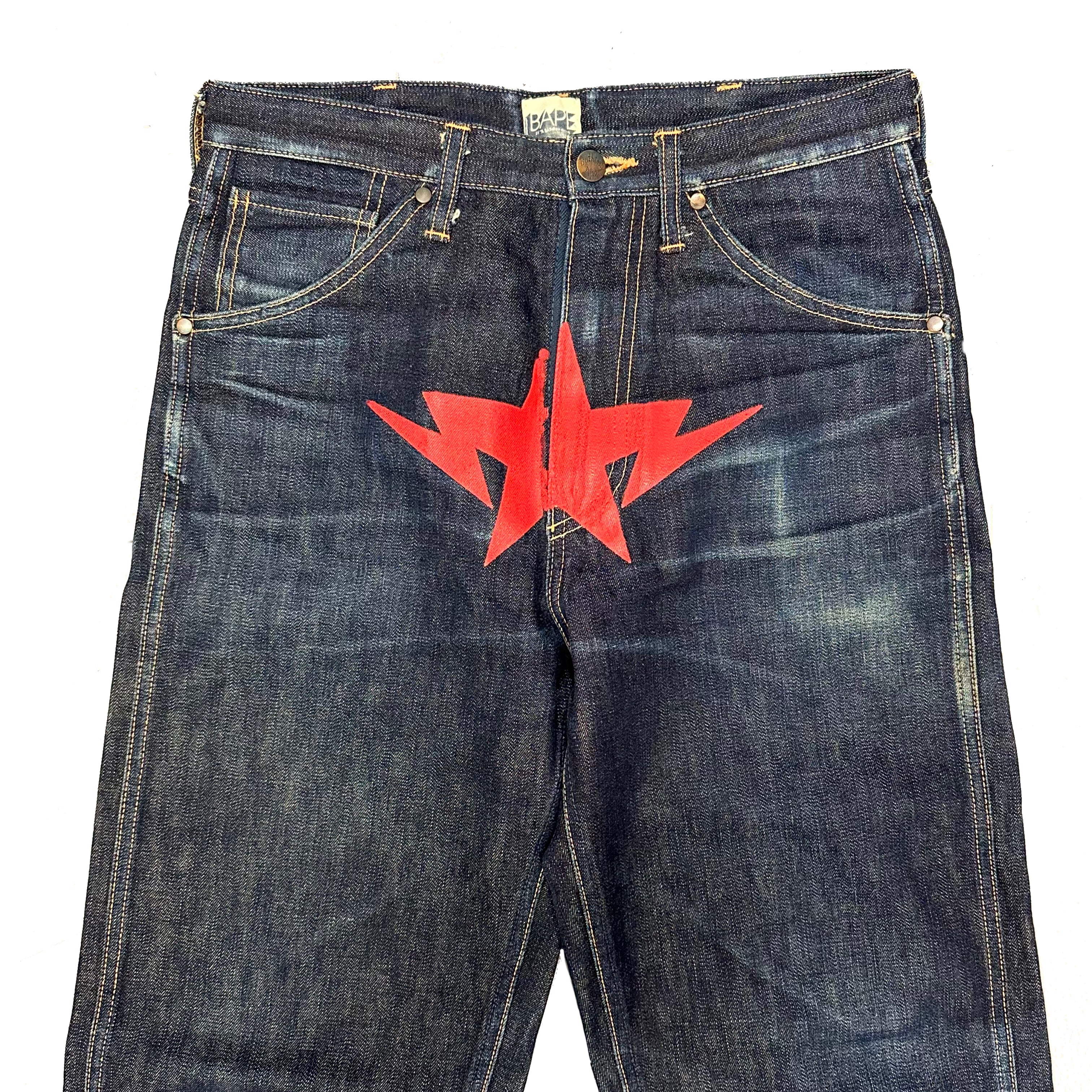 Bape Sta Jeans With Red Print ( M / W32 )
