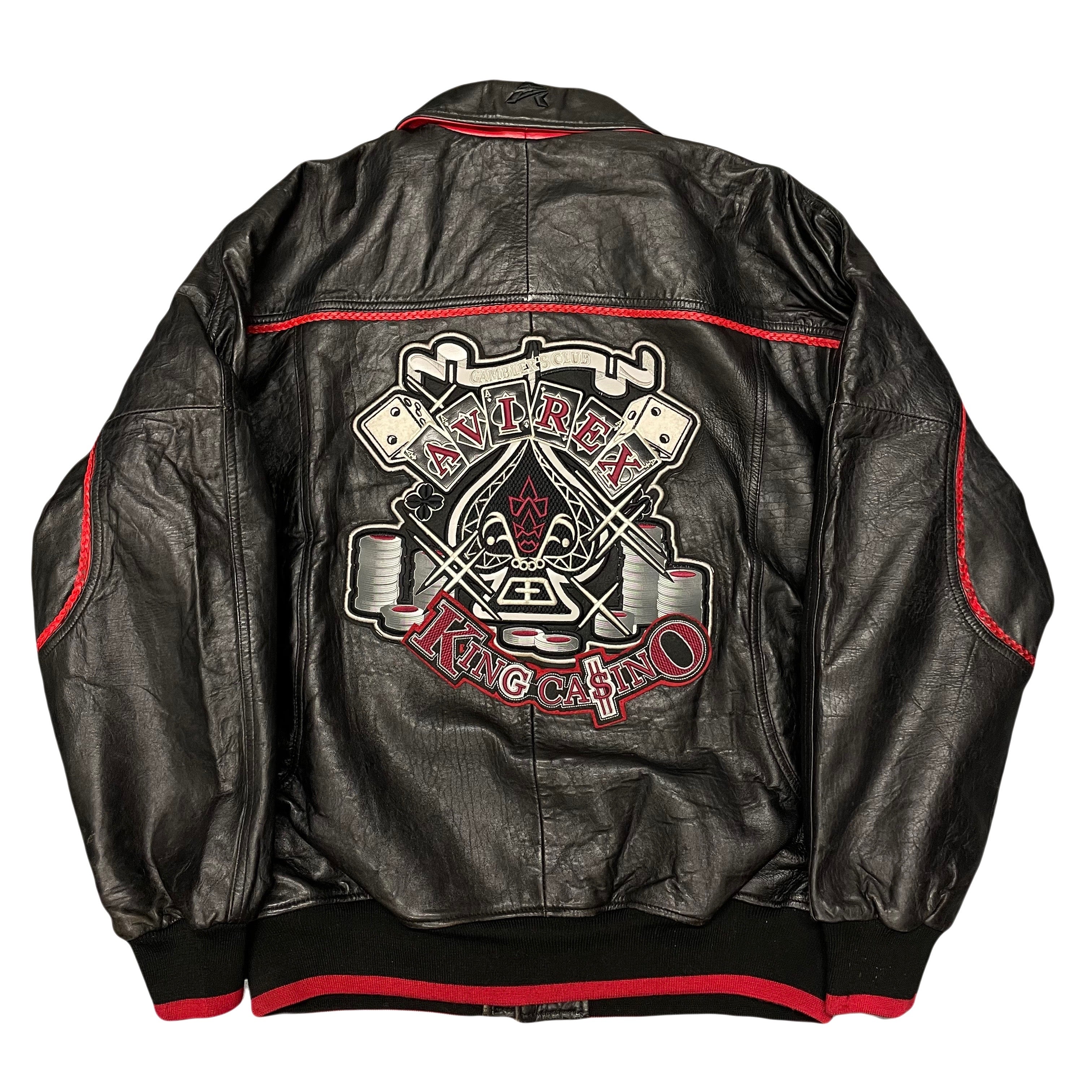 ARCHIVE Avirex ‘King Casino’ Leather Jacket In Black & Red ( XL )