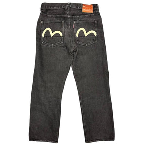 Evisu Black Selvage Jeans With White Daicocks ( W32 )