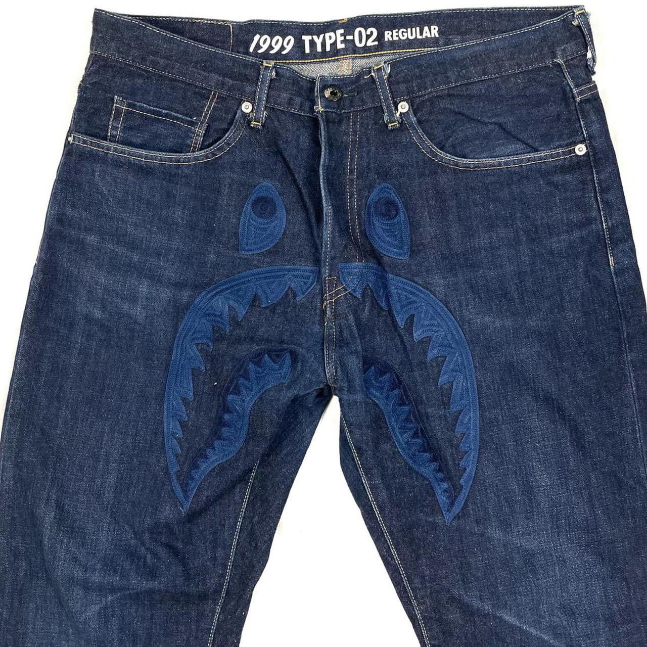 Bape WGM Embroidered Shark Head Jeans ( XL / W36 )