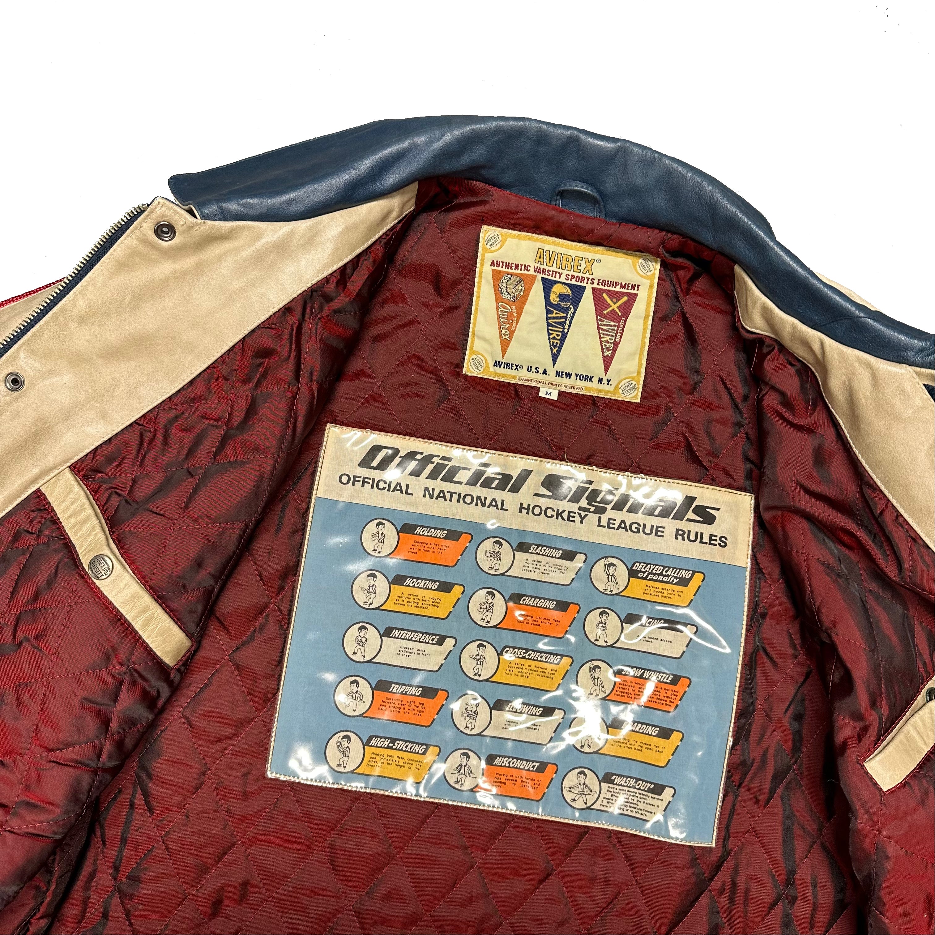 ARCHIVE Avirex ‘All Star Goalers’ Long Leather Jacket In Navy ( M )