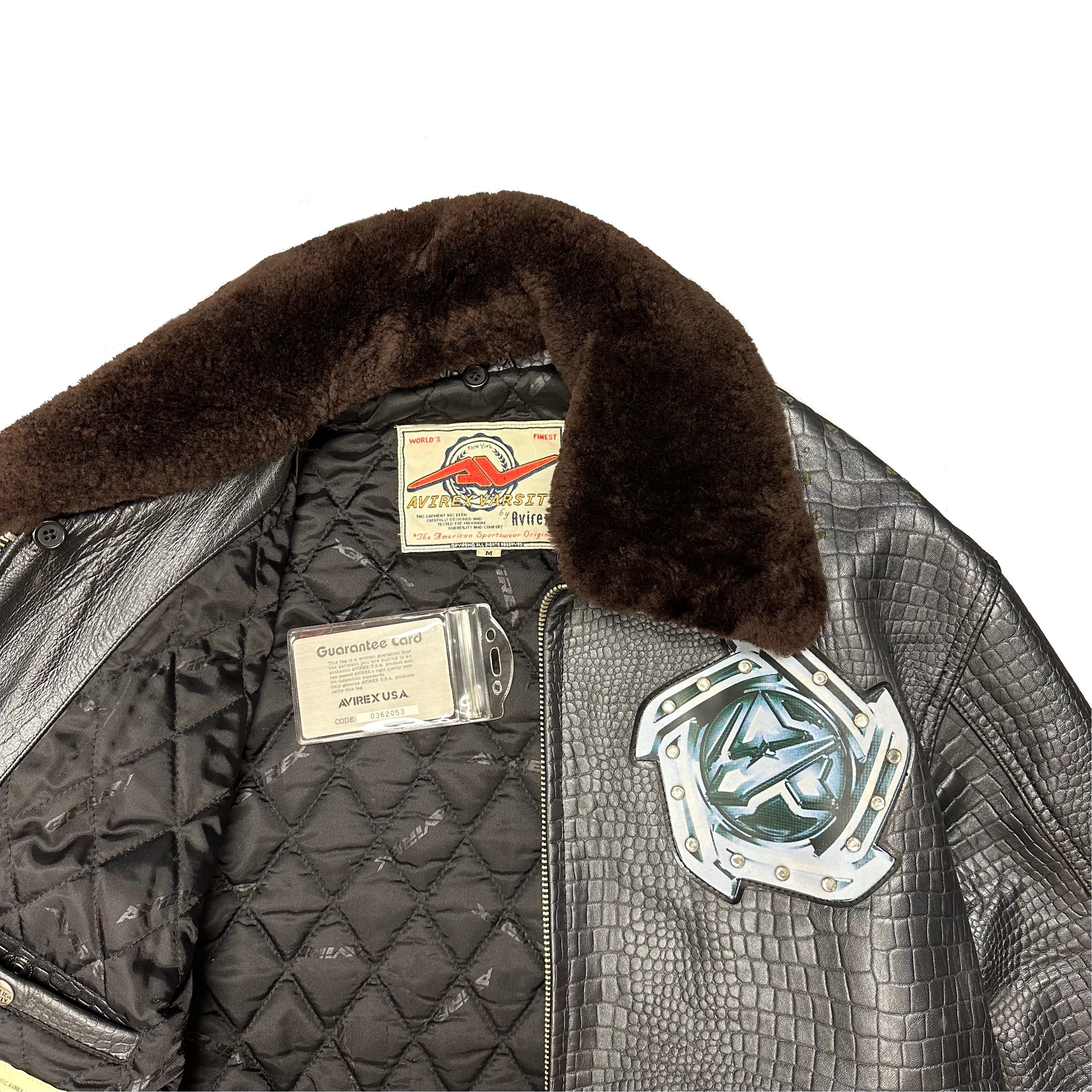 ARCHIVE Avirex Leather Jacket With Removable Sherpa Collar ( M )