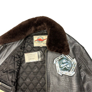 ARCHIVE Avirex Leather Jacket With Removable Sherpa Collar ( M )