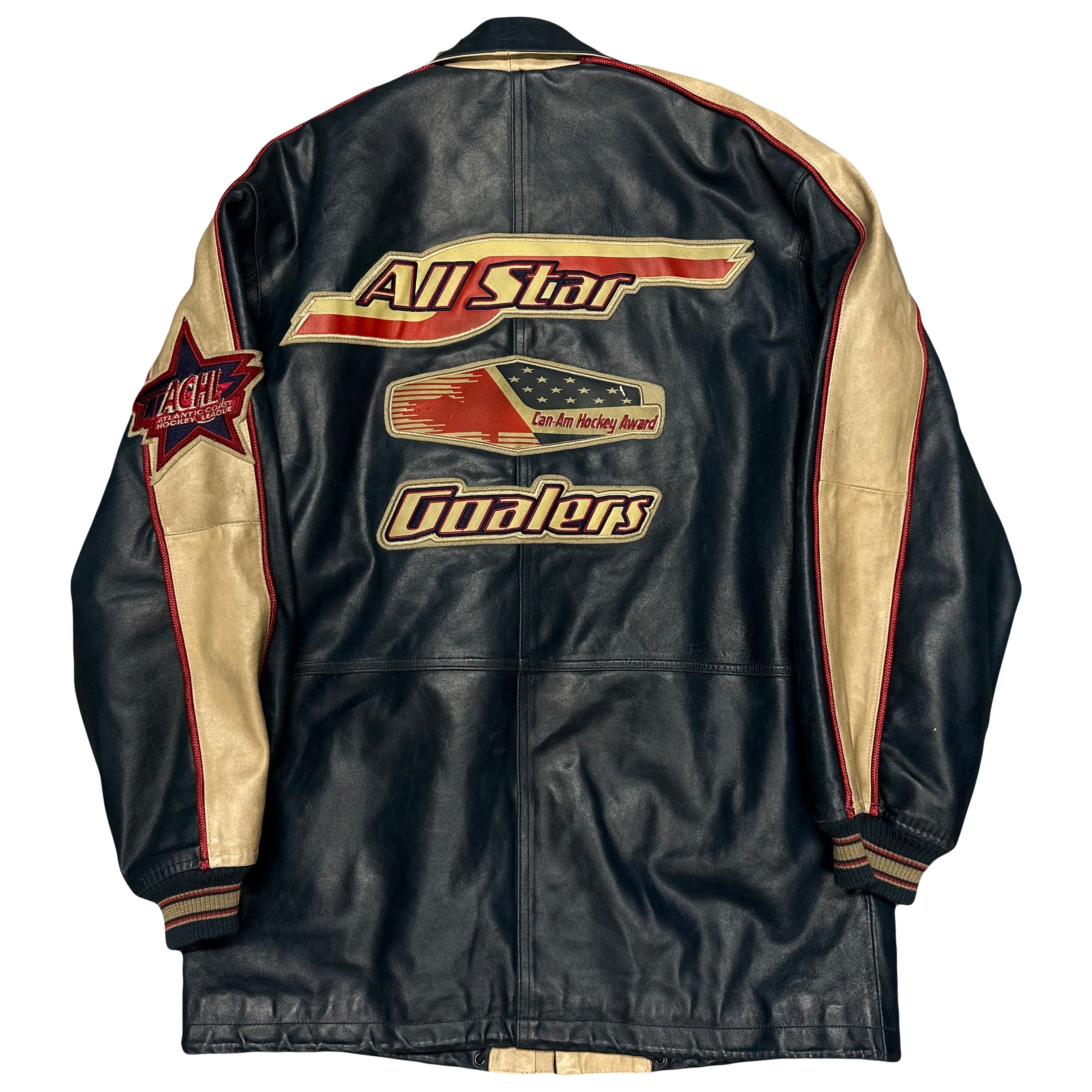 ARCHIVE Avirex ‘All Star Goalers’ Long Leather Jacket In Navy ( M )