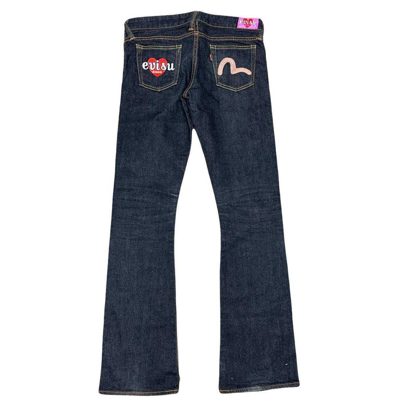 Evisu Donna Selvedge Jeans With Loveheart & Daicock Embroidery ( W27 )